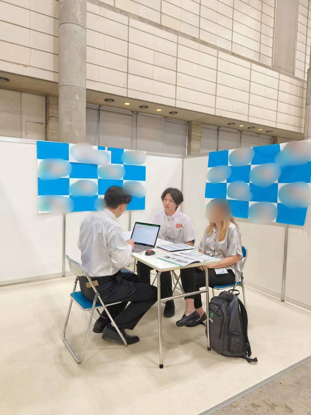 Business discussion at a building materials trade show